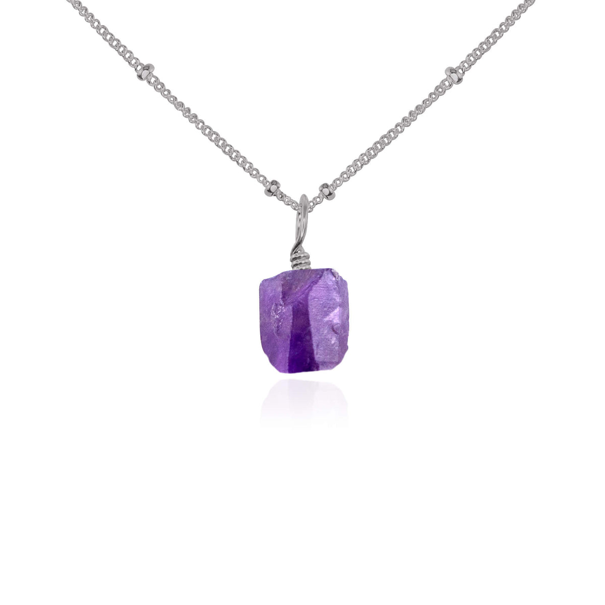 Raw Crystal Pendant Necklace - Amethyst - Stainless Steel Satellite - Luna Tide Handmade Jewellery
