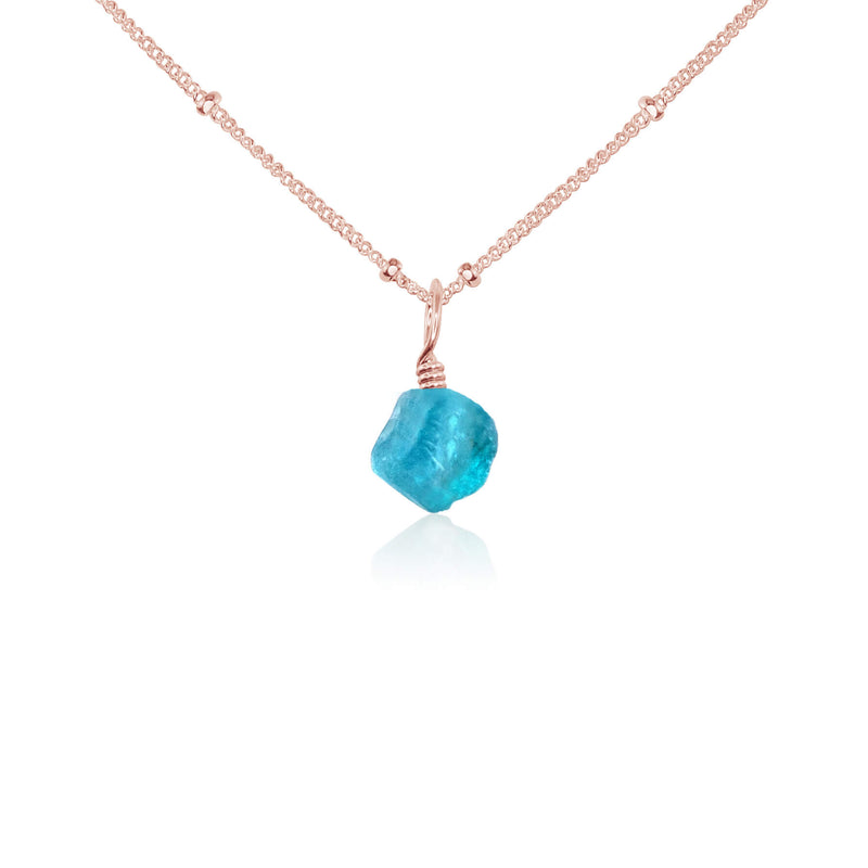 Raw Crystal Pendant Necklace - Apatite - 14K Rose Gold Fill Satellite - Luna Tide Handmade Jewellery