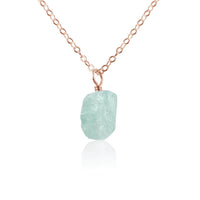 Raw Crystal Pendant Necklace - Aquamarine - 14K Rose Gold Fill - Luna Tide Handmade Jewellery