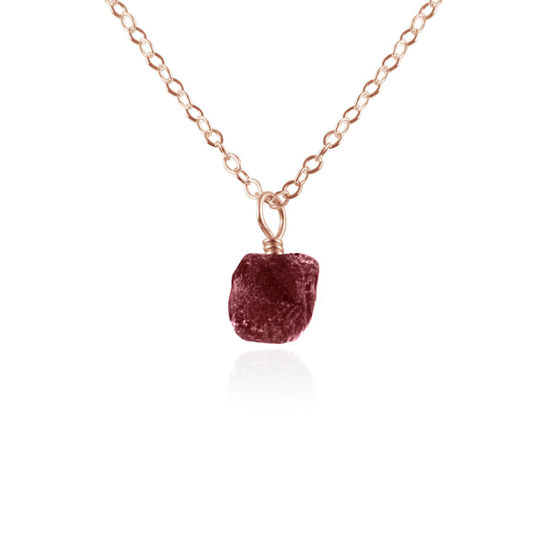 Raw Crystal Pendant Necklace - Ruby - 14K Rose Gold Fill - Luna Tide Handmade Jewellery