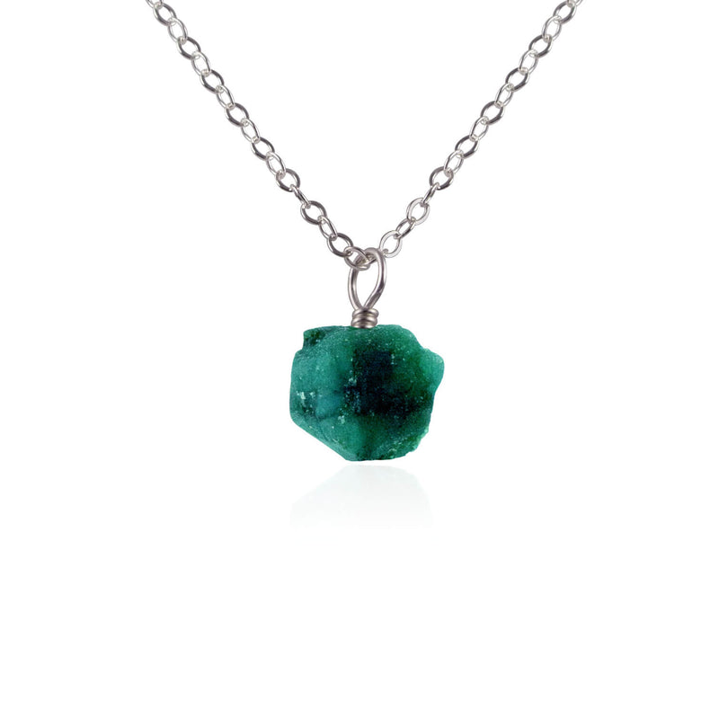 Raw Crystal Pendant Necklace - Emerald - Stainless Steel - Luna Tide Handmade Jewellery