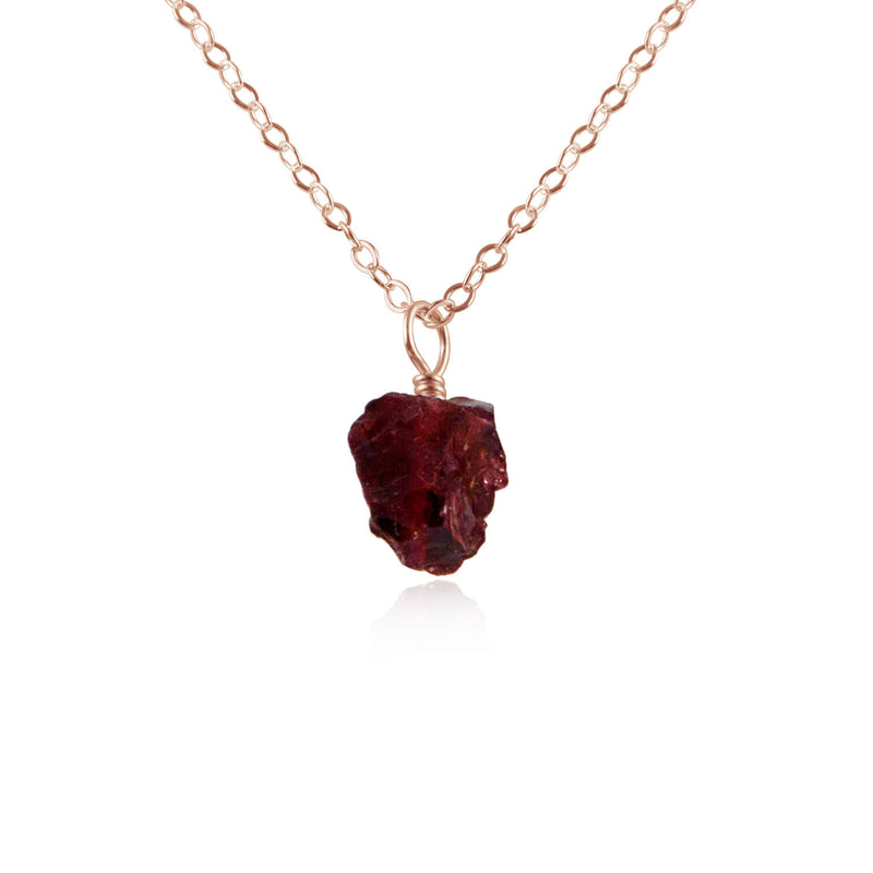 Raw Crystal Pendant Necklace - Garnet - 14K Rose Gold Fill - Luna Tide Handmade Jewellery