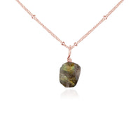 Raw Crystal Pendant Necklace - Labradorite - 14K Rose Gold Fill Satellite - Luna Tide Handmade Jewellery