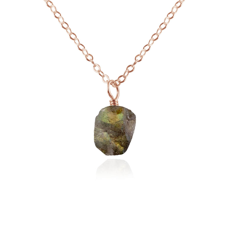 Raw Crystal Pendant Necklace - Labradorite - 14K Rose Gold Fill - Luna Tide Handmade Jewellery