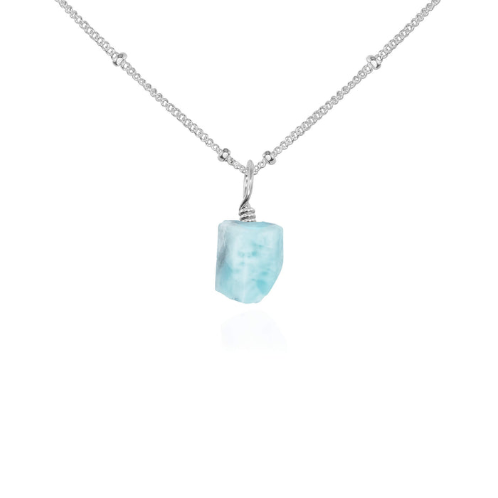 Raw Crystal Pendant Necklace - Larimar - Sterling Silver Satellite - Luna Tide Handmade Jewellery