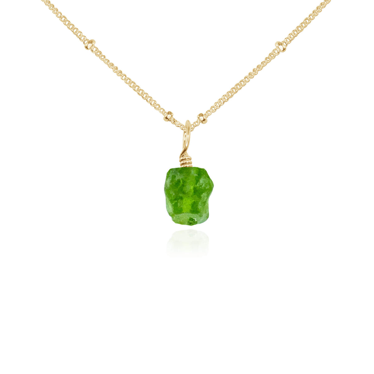 Raw Crystal Pendant Necklace - Peridot - 14K Gold Fill Satellite - Luna Tide Handmade Jewellery