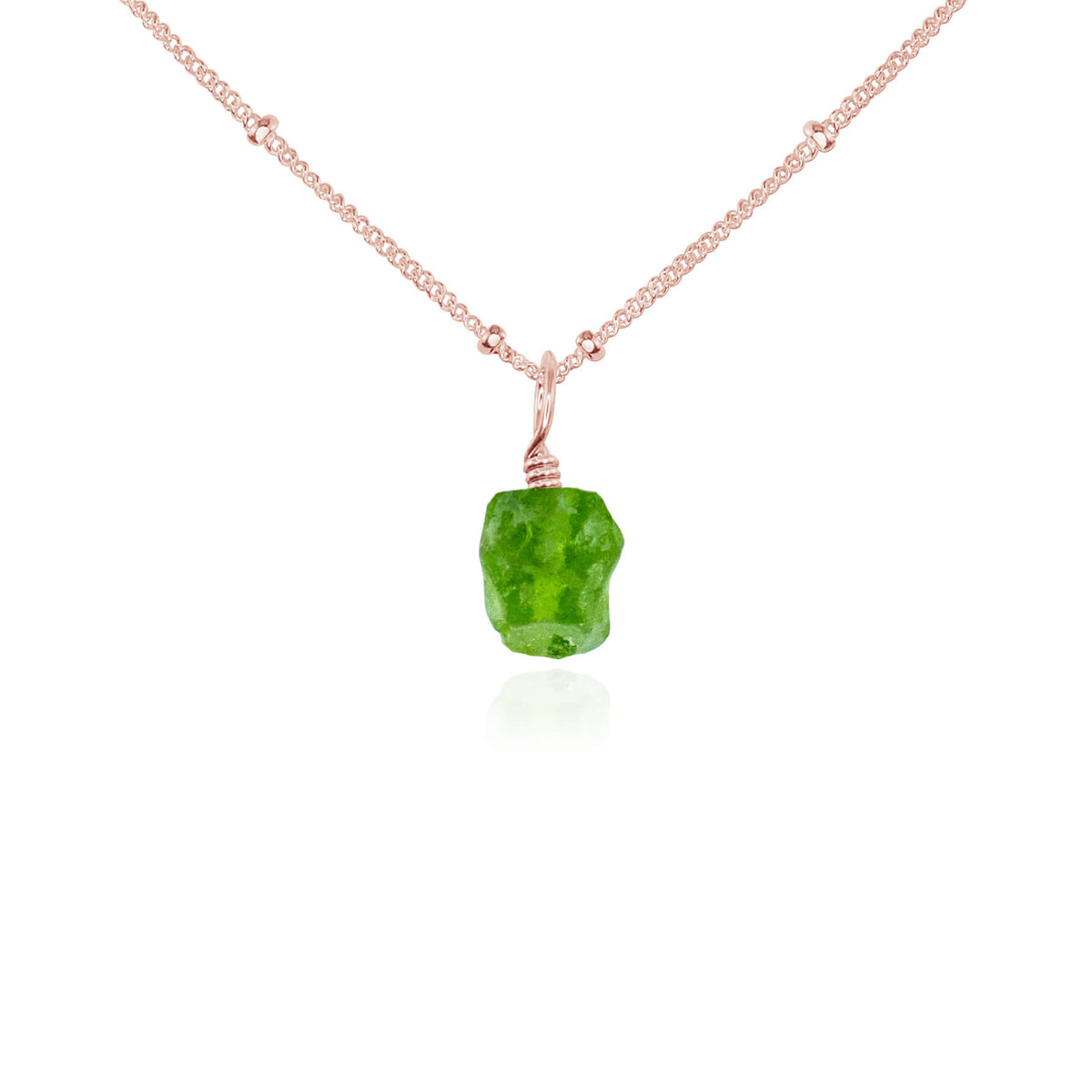 Raw Crystal Pendant Necklace - Peridot - 14K Rose Gold Fill Satellite - Luna Tide Handmade Jewellery