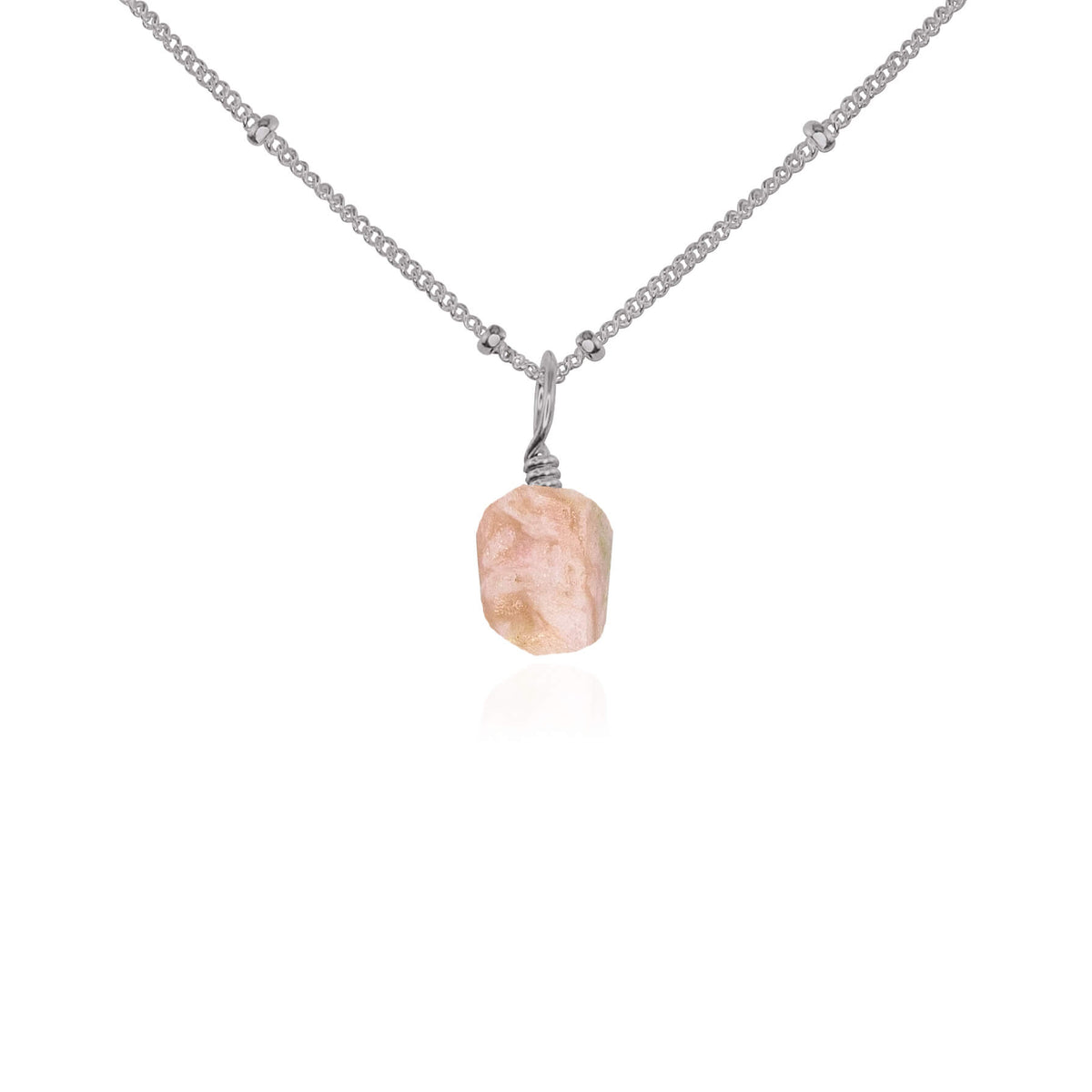 Raw Crystal Pendant Necklace - Pink Peruvian Opal - Stainless Steel Satellite - Luna Tide Handmade Jewellery