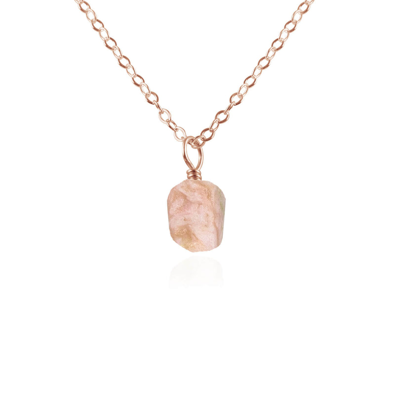 Raw Crystal Pendant Necklace - Pink Peruvian Opal - 14K Rose Gold Fill - Luna Tide Handmade Jewellery