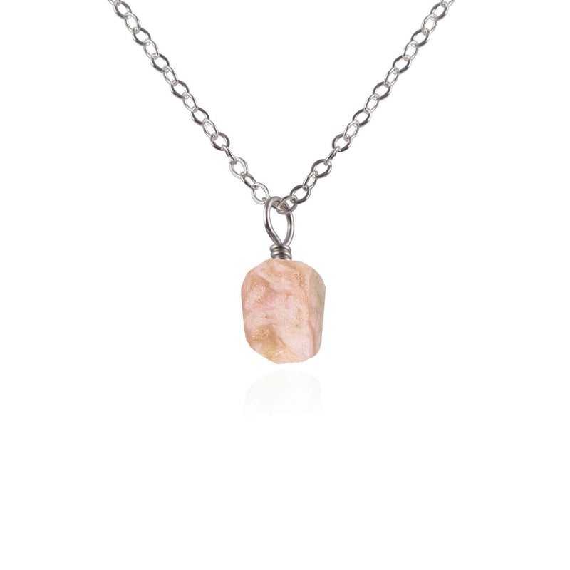 Raw Crystal Pendant Necklace - Pink Peruvian Opal - Stainless Steel - Luna Tide Handmade Jewellery