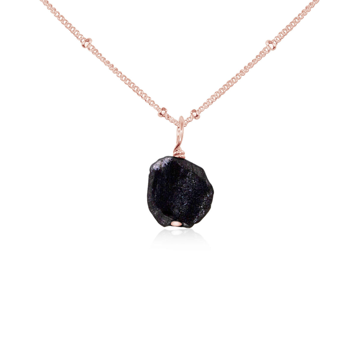 Raw Crystal Pendant Necklace - Obsidian - 14K Rose Gold Fill Satellite - Luna Tide Handmade Jewellery