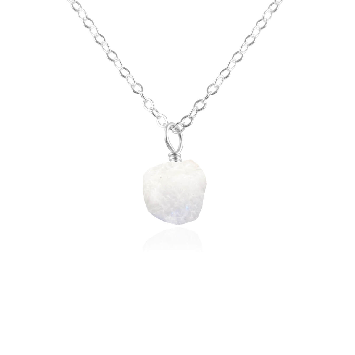 Raw Crystal Pendant Necklace - Rainbow Moonstone - Sterling Silver - Luna Tide Handmade Jewellery