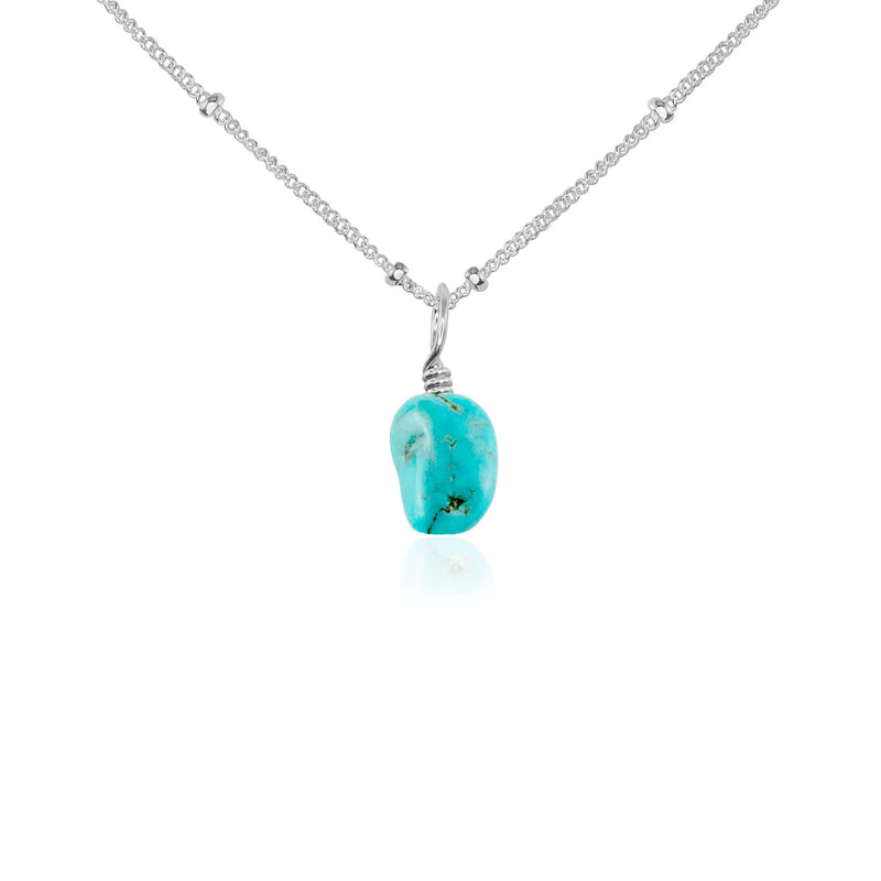 Raw Crystal Pendant Necklace - Turquoise - Sterling Silver Satellite - Luna Tide Handmade Jewellery