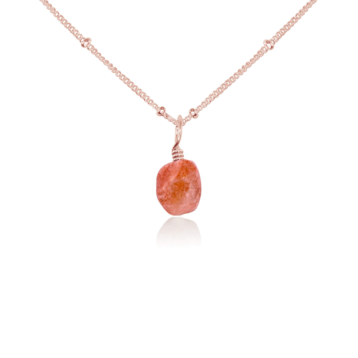 Raw Crystal Pendant Necklace - Sunstone - 14K Rose Gold Fill Satellite - Luna Tide Handmade Jewellery