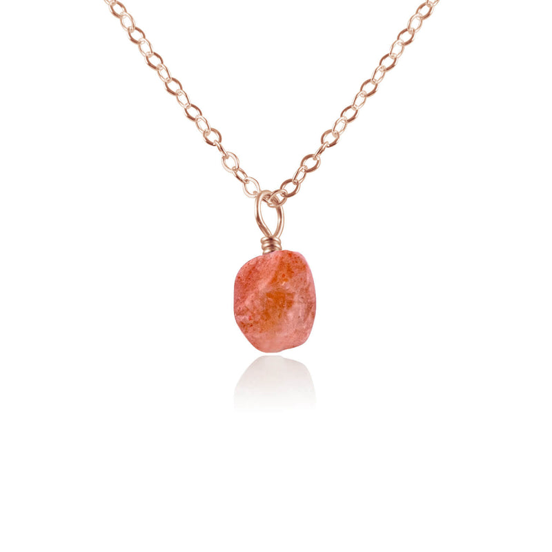 Raw Crystal Pendant Necklace - Sunstone - 14K Rose Gold Fill - Luna Tide Handmade Jewellery