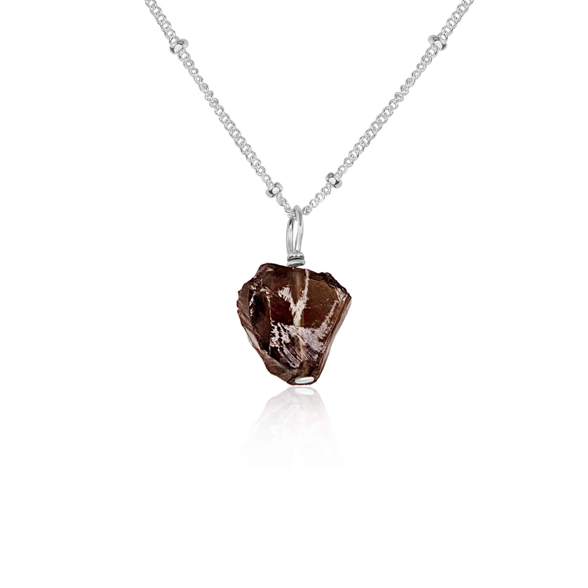 Raw Crystal Pendant Necklace - Smoky Quartz - Sterling Silver Satellite - Luna Tide Handmade Jewellery