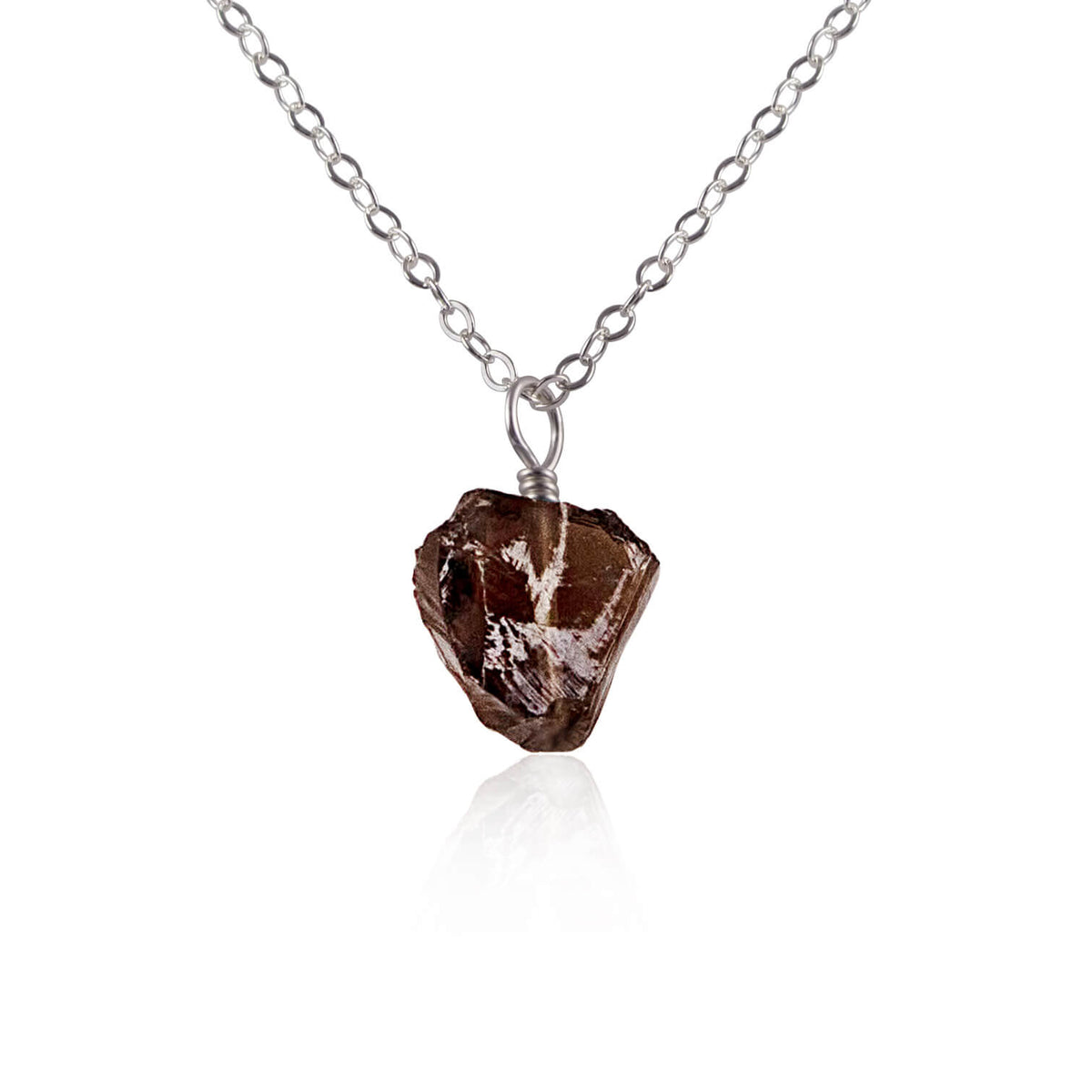 Raw Crystal Pendant Necklace - Smoky Quartz - Stainless Steel - Luna Tide Handmade Jewellery