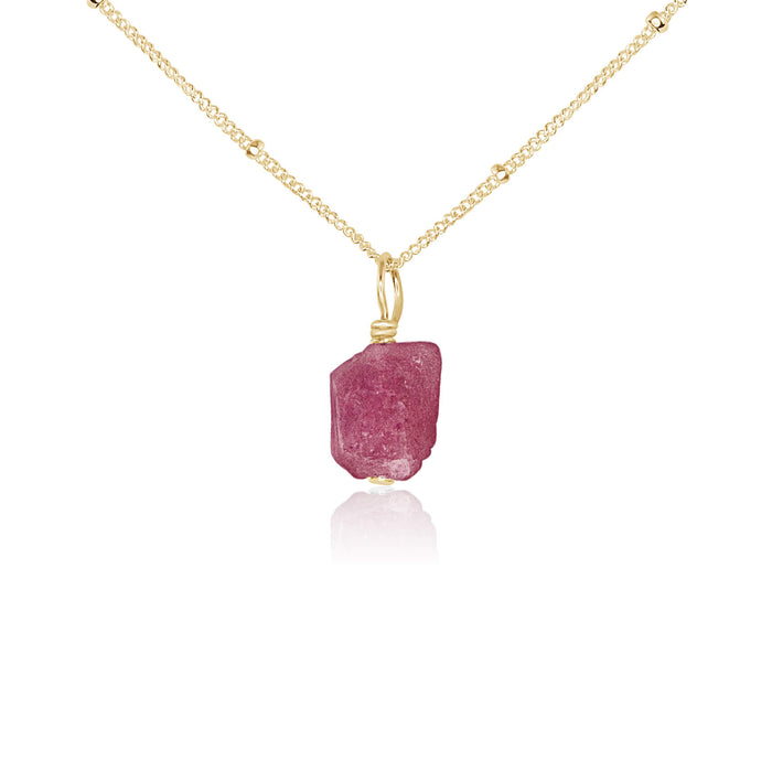Raw Crystal Pendant Necklace - Pink Tourmaline - 14K Gold Fill Satellite - Luna Tide Handmade Jewellery