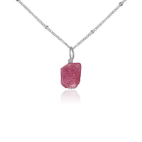 Raw Crystal Pendant Necklace - Pink Tourmaline - Stainless Steel Satellite - Luna Tide Handmade Jewellery