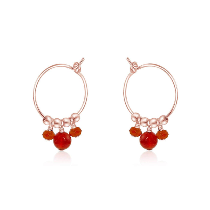 Orange Carnelian Gemstone Bead Drop Hoop Earrings - Orange Carnelian Gemstone Bead Drop Hoop Earrings - 14k Rose Gold Fill - Luna Tide Handmade Crystal Jewellery