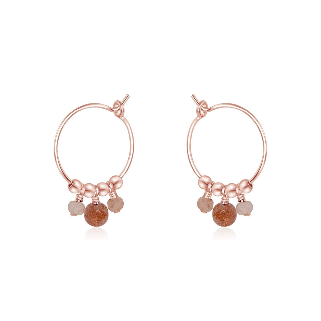 Orange Sunstone Gemstone Bead Drop Hoop Earrings - Orange Sunstone Gemstone Bead Drop Hoop Earrings - 14k Rose Gold Fill - Luna Tide Handmade Crystal Jewellery