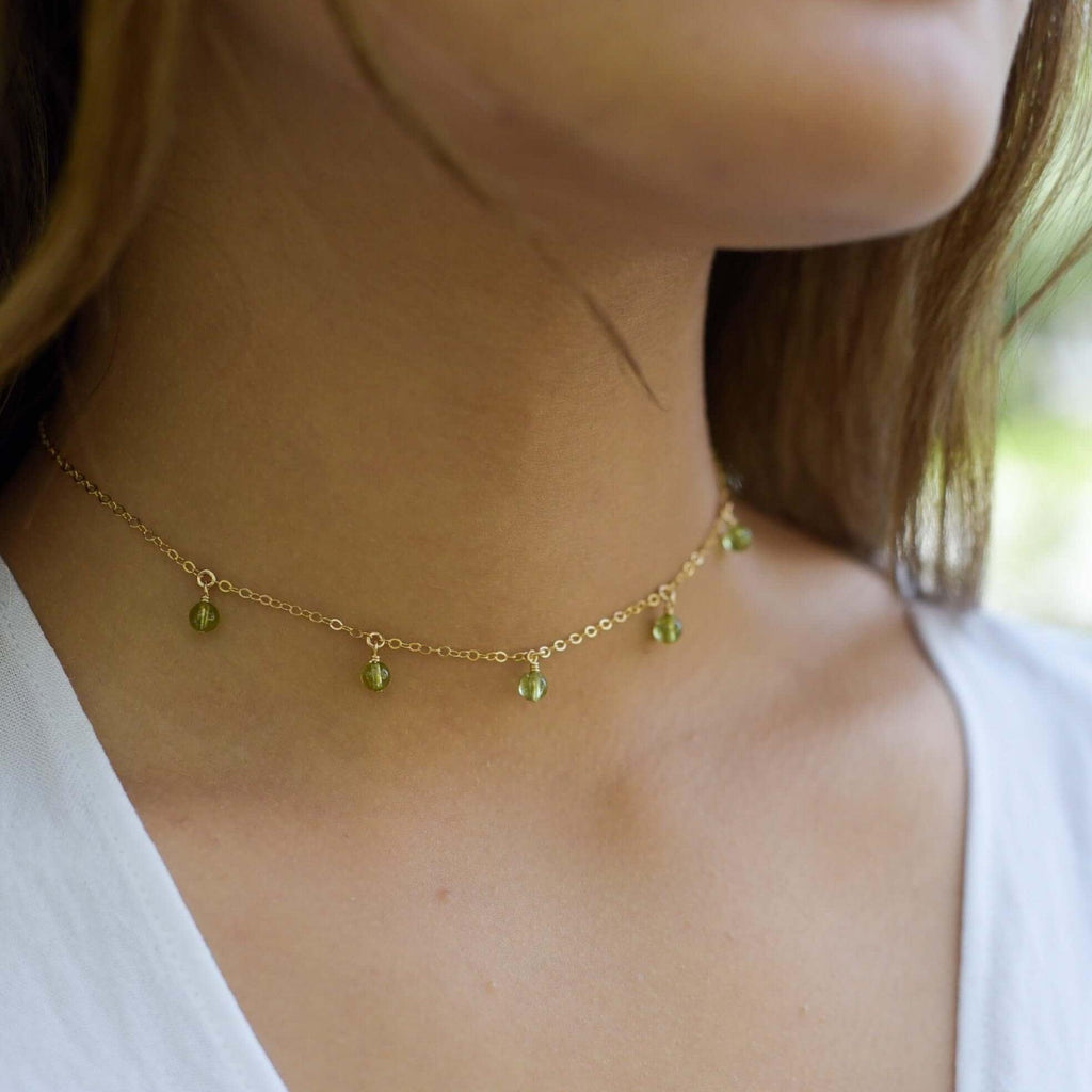 Peridot Bead Drop Choker - Peridot Bead Drop Choker - 14k Gold Fill - Luna Tide Handmade Crystal Jewellery