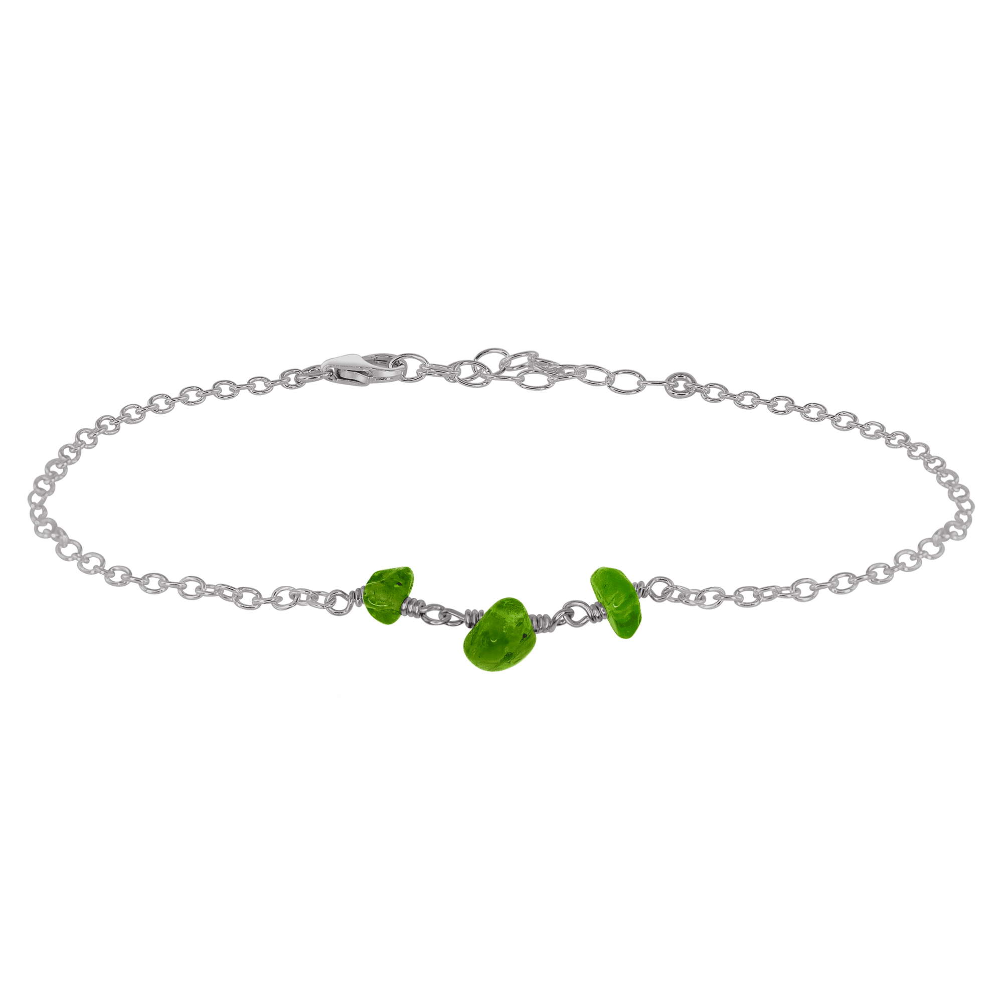 Peridot Beaded Chain Anklet - Peridot Beaded Chain Anklet - Stainless Steel - Luna Tide Handmade Crystal Jewellery
