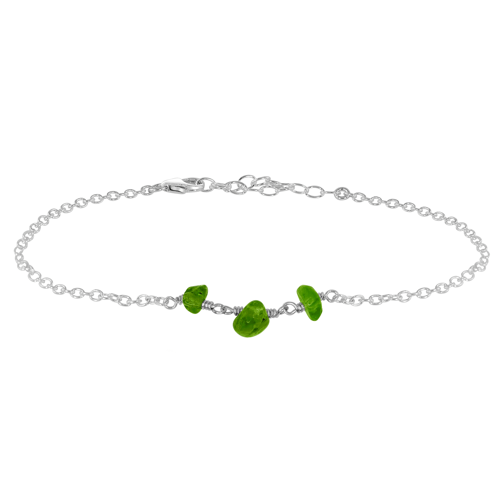 Peridot Beaded Chain Anklet - Peridot Beaded Chain Anklet - Sterling Silver - Luna Tide Handmade Crystal Jewellery
