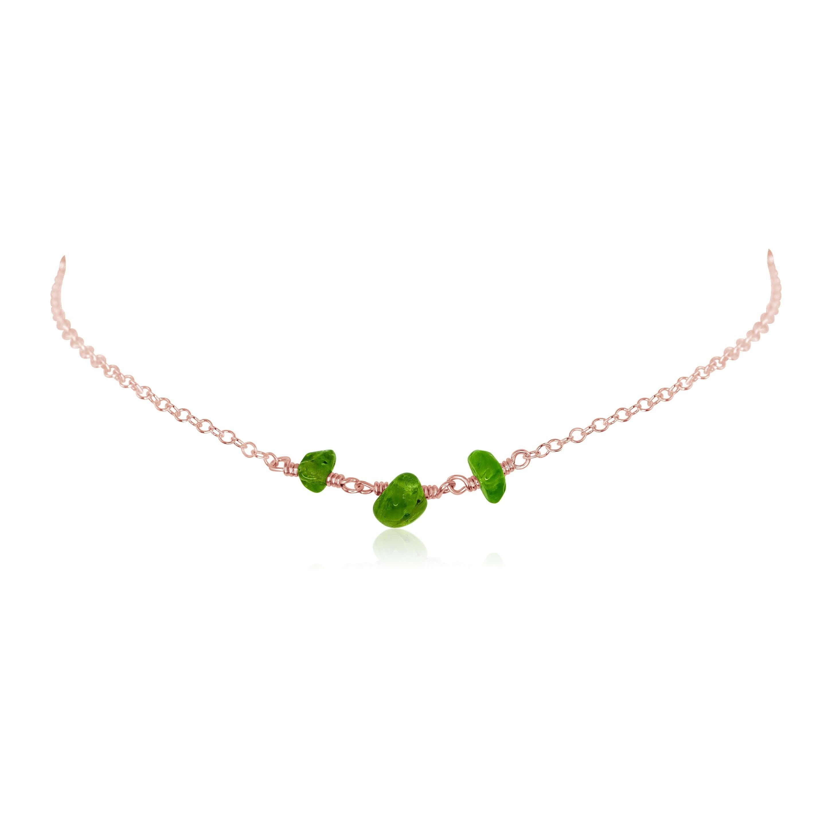 Peridot Beaded Chain Choker Necklace - Peridot Beaded Chain Choker Necklace - 14k Rose Gold Fill - Luna Tide Handmade Crystal Jewellery