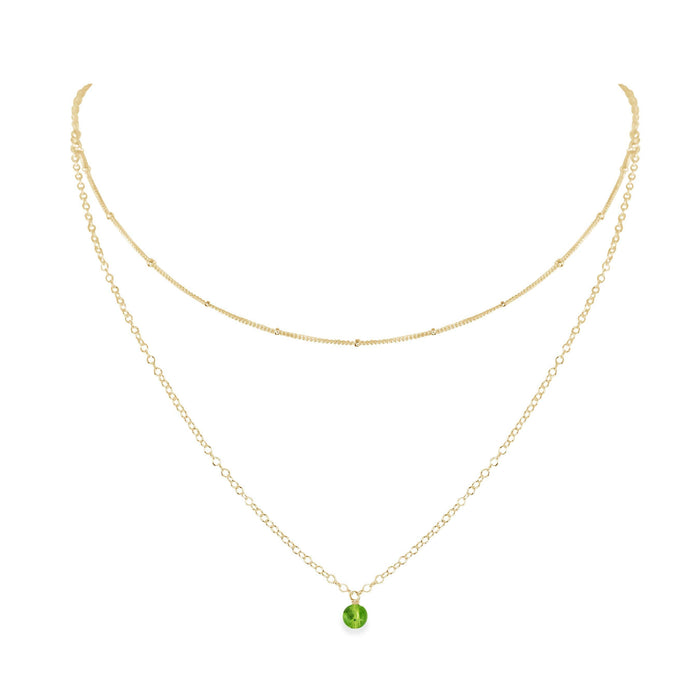 Peridot Gemstone Chain Layered Choker Necklace - Peridot Gemstone Chain Layered Choker Necklace - 14k Gold Fill - Luna Tide Handmade Crystal Jewellery