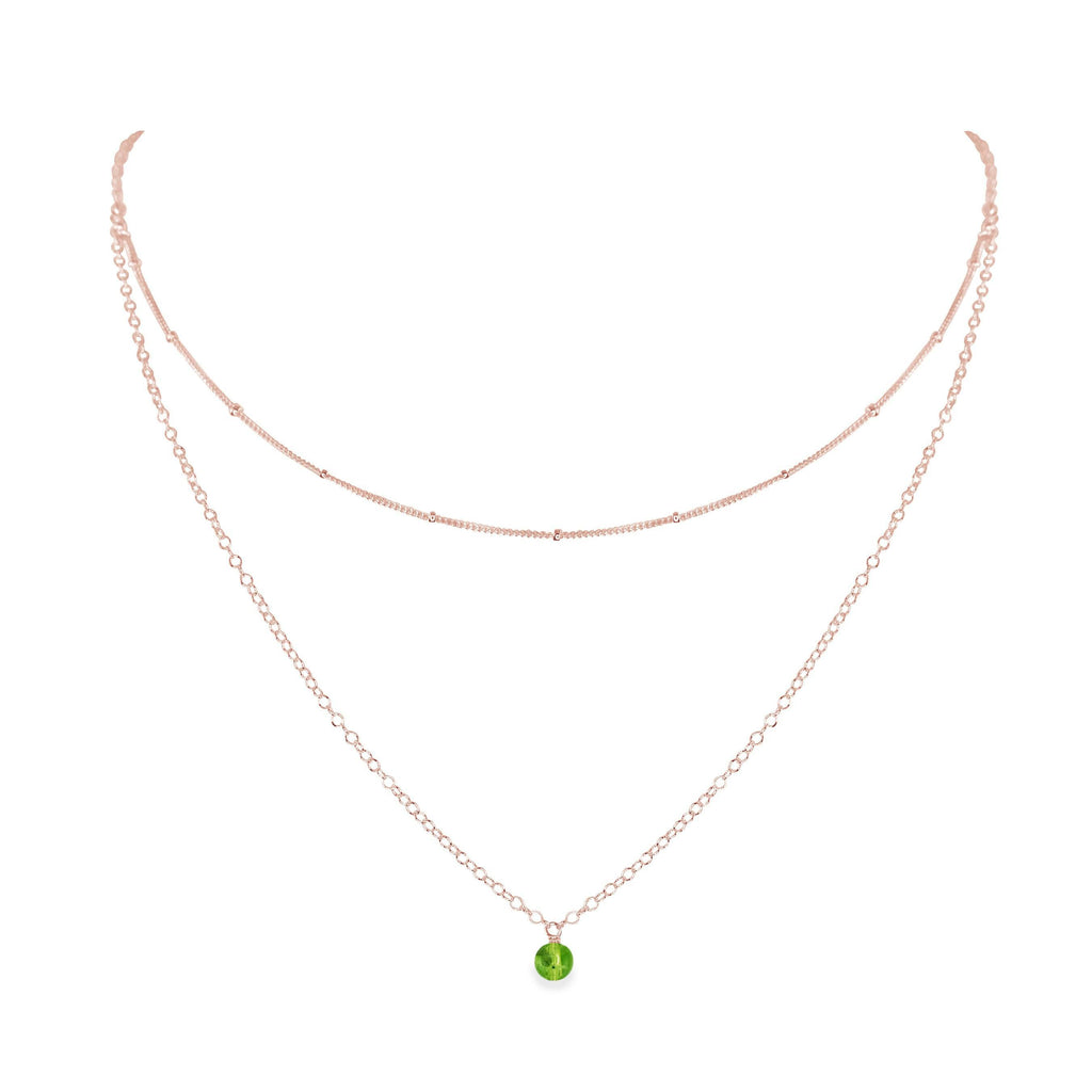Peridot Gemstone Chain Layered Choker Necklace - Peridot Gemstone Chain Layered Choker Necklace - 14k Rose Gold Fill - Luna Tide Handmade Crystal Jewellery