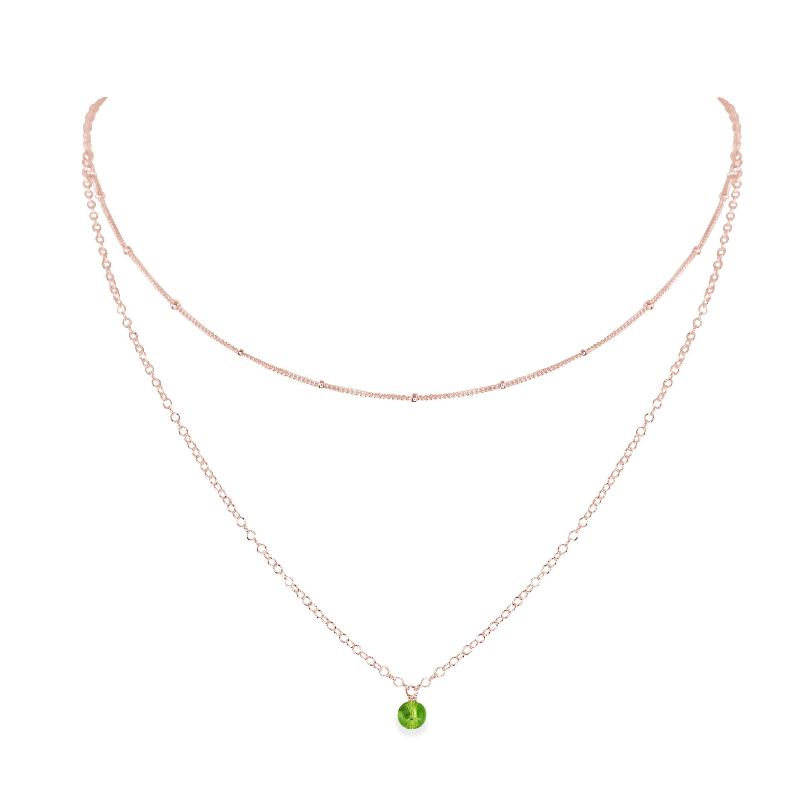 Peridot Gemstone Chain Layered Choker Necklace - Peridot Gemstone Chain Layered Choker Necklace - 14k Rose Gold Fill - Luna Tide Handmade Crystal Jewellery