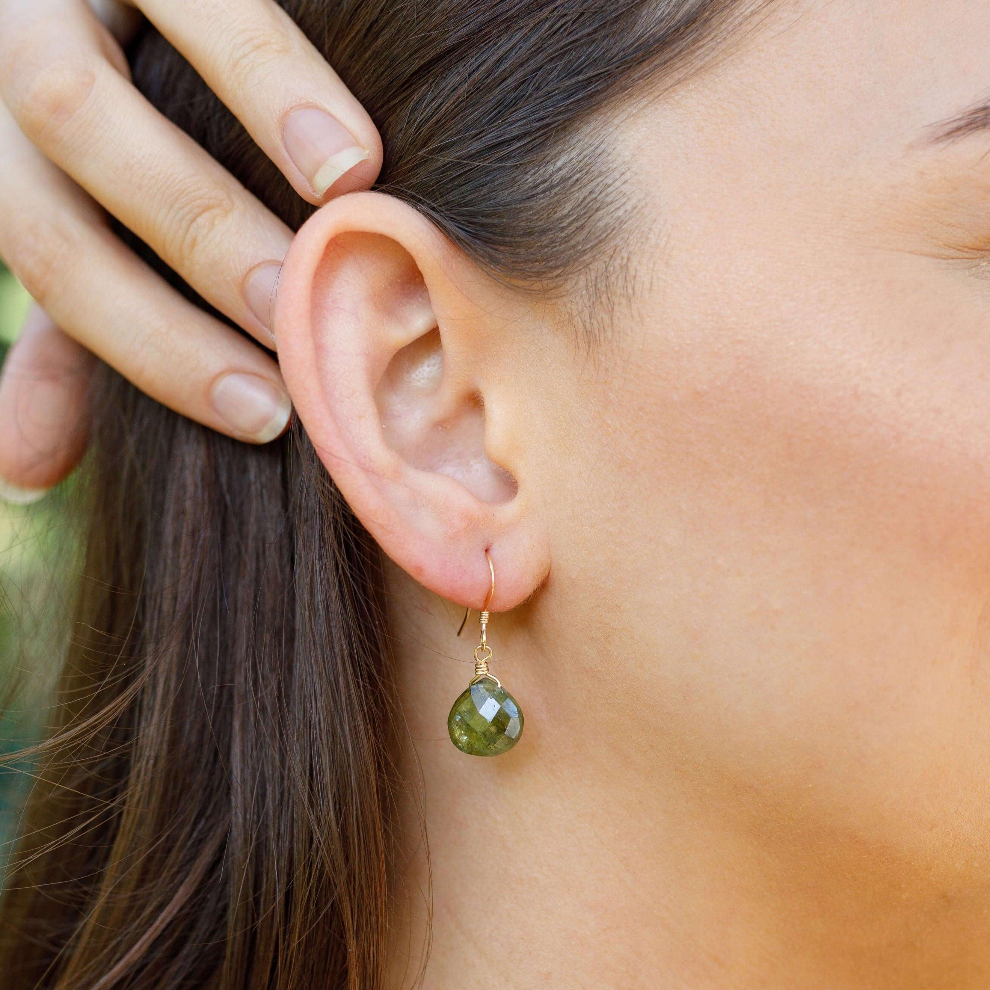 Peridot Gemstone Teardrop Dangle Earrings - Peridot Gemstone Teardrop Dangle Earrings - Sterling Silver - Luna Tide Handmade Crystal Jewellery