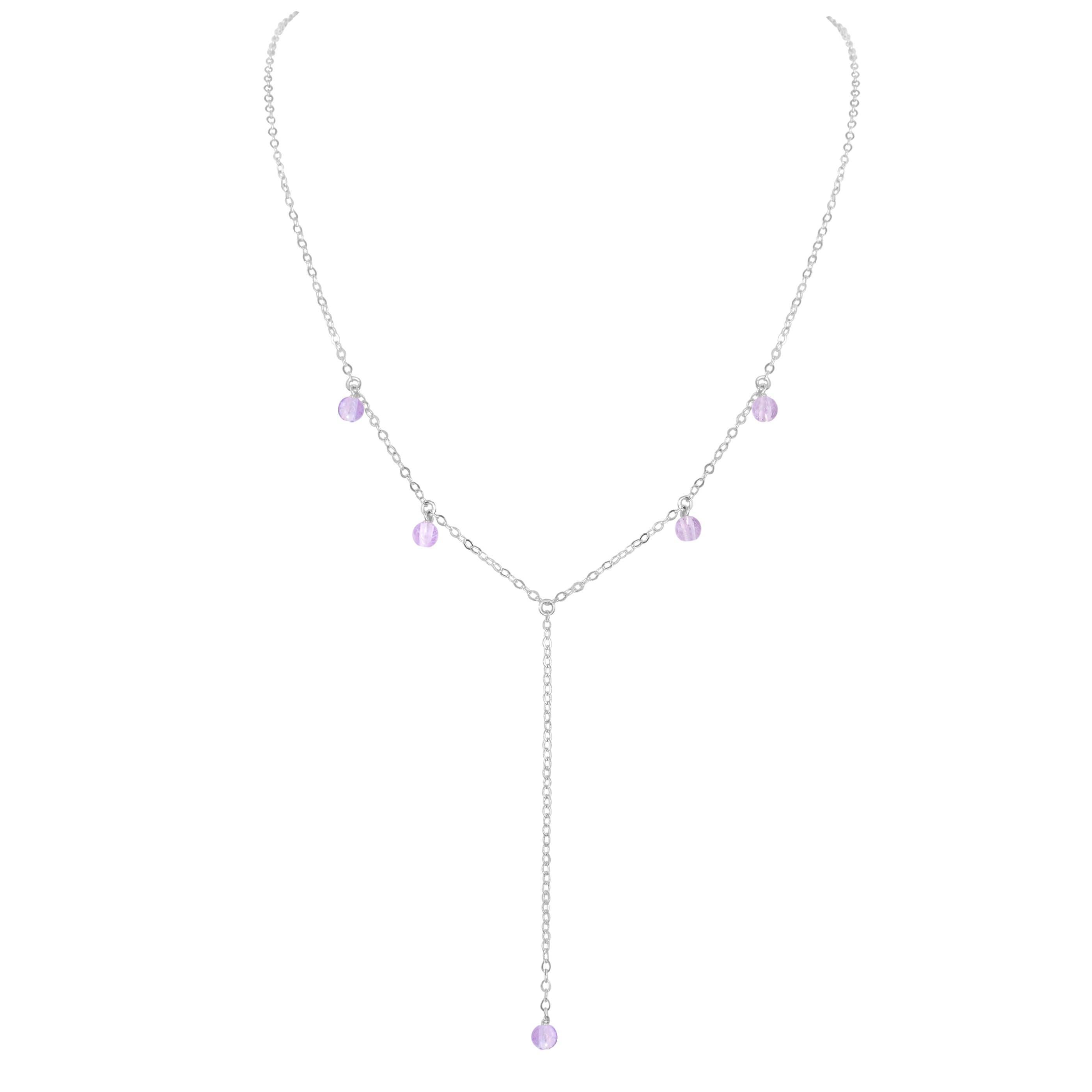 Pink Amethyst Crystal Boho Lariat Necklace - Pink Amethyst Crystal Boho Lariat Necklace - Sterling Silver - Luna Tide Handmade Crystal Jewellery