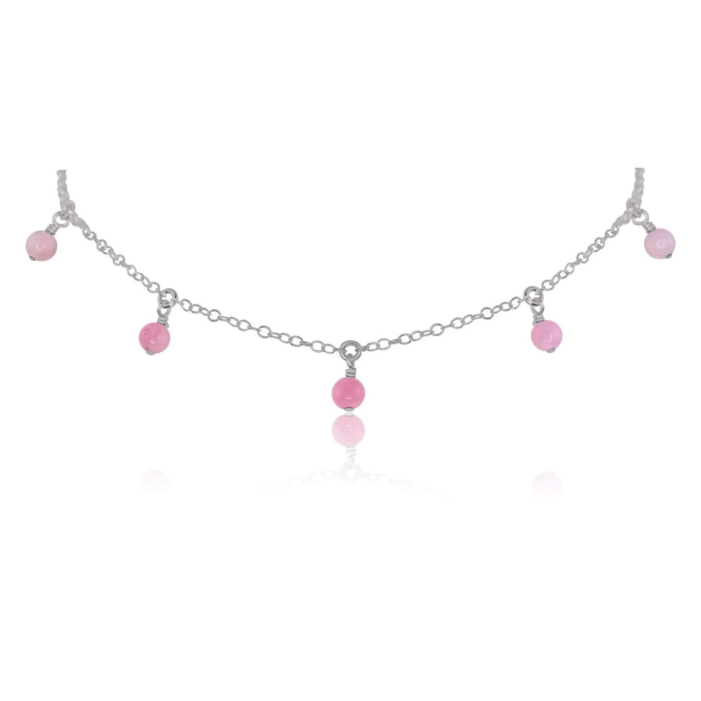 Pink Peruvian Opal Bead Drop Choker - Pink Peruvian Opal Bead Drop Choker - Stainless Steel - Luna Tide Handmade Crystal Jewellery