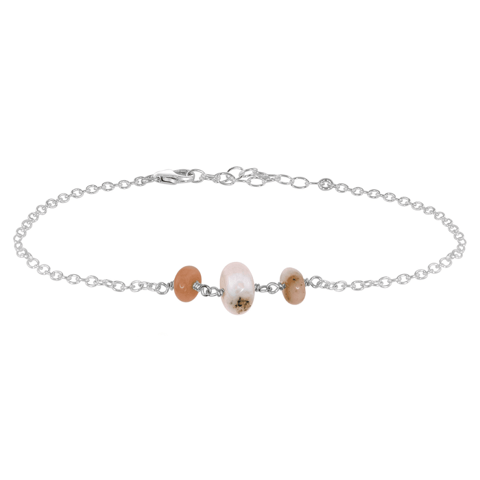 Pink Peruvian Opal Beaded Chain Anklet - Pink Peruvian Opal Beaded Chain Anklet - Sterling Silver - Luna Tide Handmade Crystal Jewellery