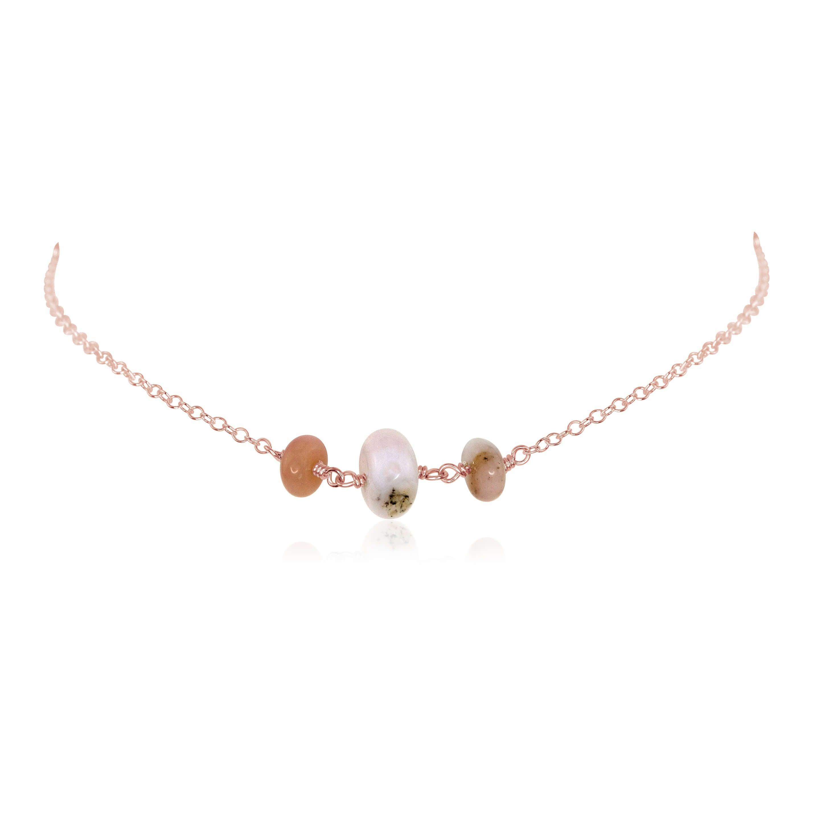 Pink Peruvian Opal Beaded Chain Choker Necklace - Pink Peruvian Opal Beaded Chain Choker Necklace - 14k Rose Gold Fill - Luna Tide Handmade Crystal Jewellery