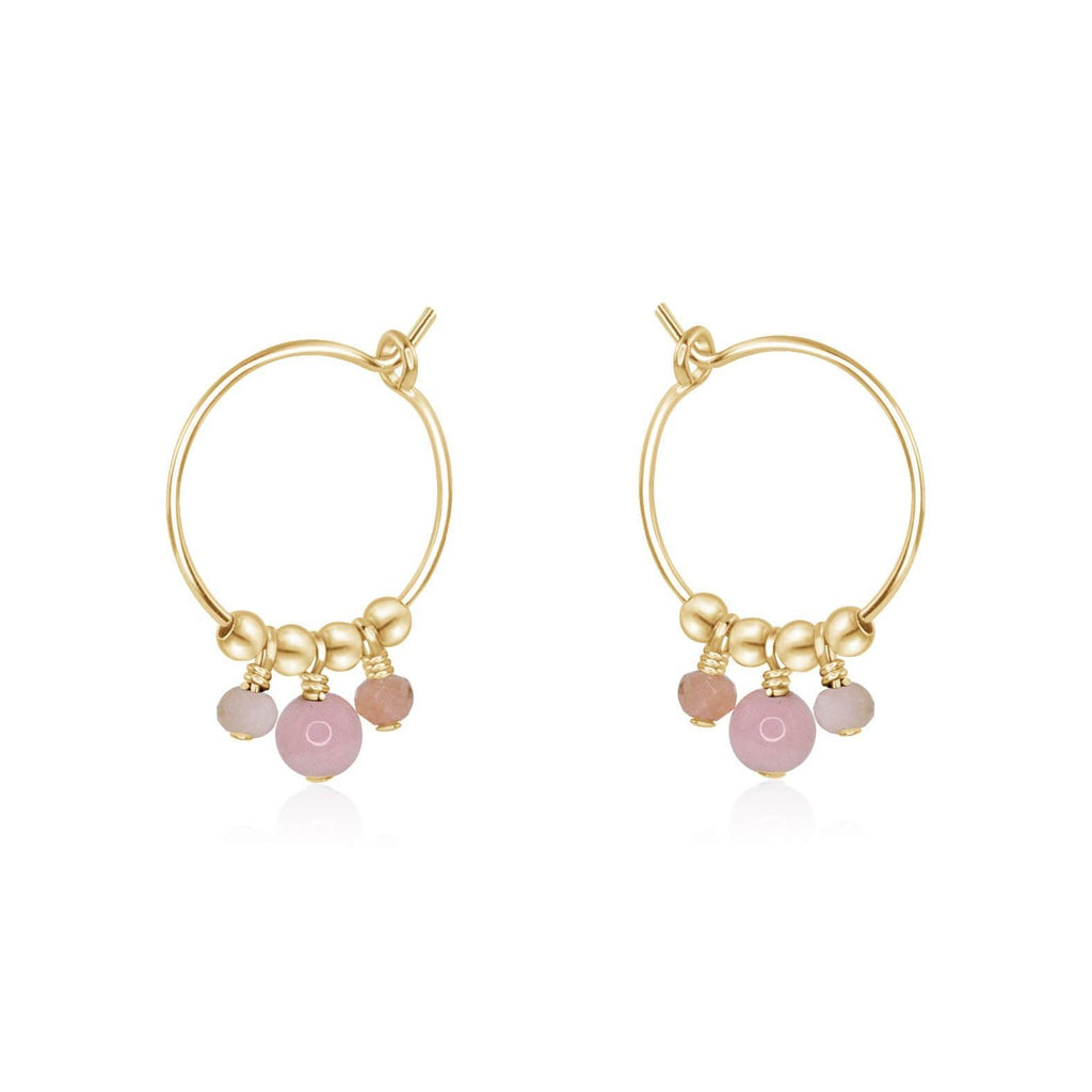 Pink Peruvian Opal Gemstone Bead Drop Hoop Earrings - Pink Peruvian Opal Gemstone Bead Drop Hoop Earrings - 14k Gold Fill - Luna Tide Handmade Crystal Jewellery