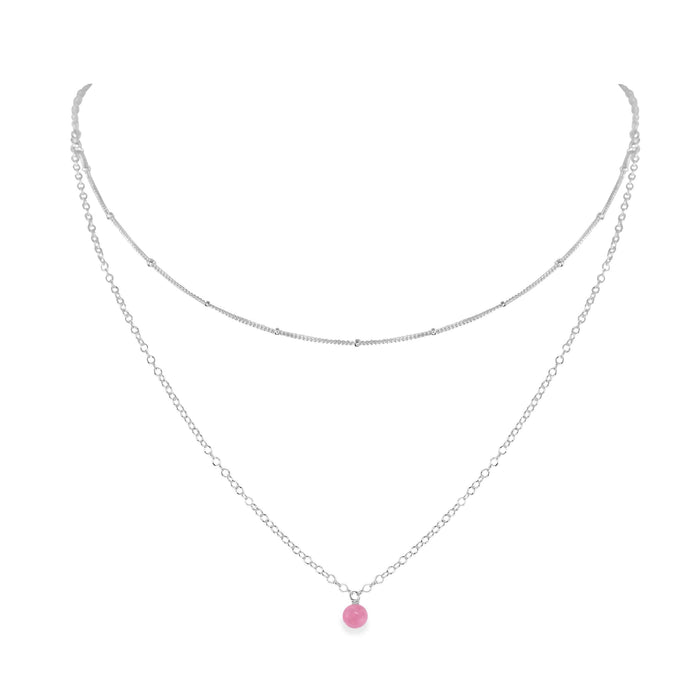 Pink Peruvian Opal Gemstone Chain Layered Choker Necklace - Pink Peruvian Opal Gemstone Chain Layered Choker Necklace - Sterling Silver - Luna Tide Handmade Crystal Jewellery