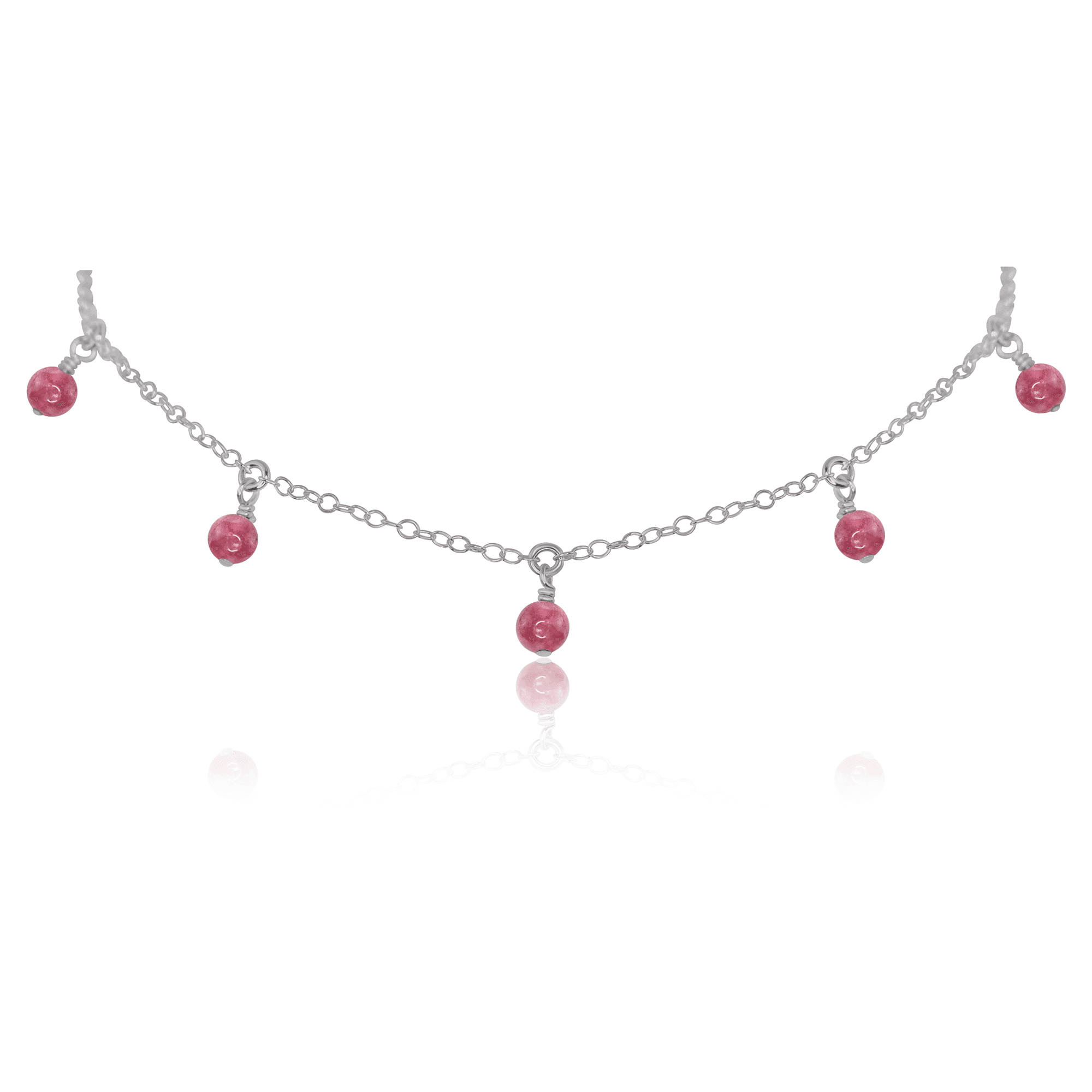 Pink Tourmaline Bead Drop Choker - Pink Tourmaline Bead Drop Choker - Stainless Steel - Luna Tide Handmade Crystal Jewellery