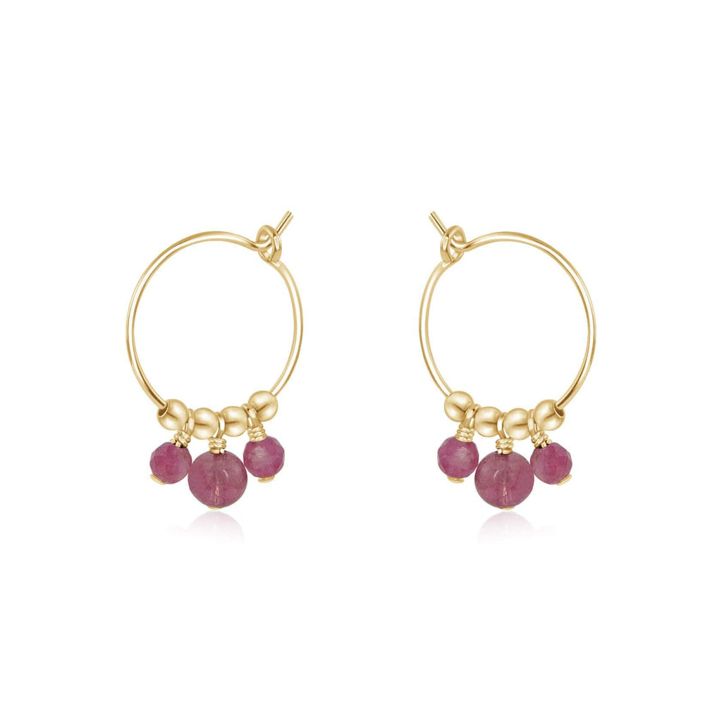 Pink Tourmaline Gemstone Bead Drop Hoop Earrings - Pink Tourmaline Gemstone Bead Drop Hoop Earrings - 14k Gold Fill - Luna Tide Handmade Crystal Jewellery