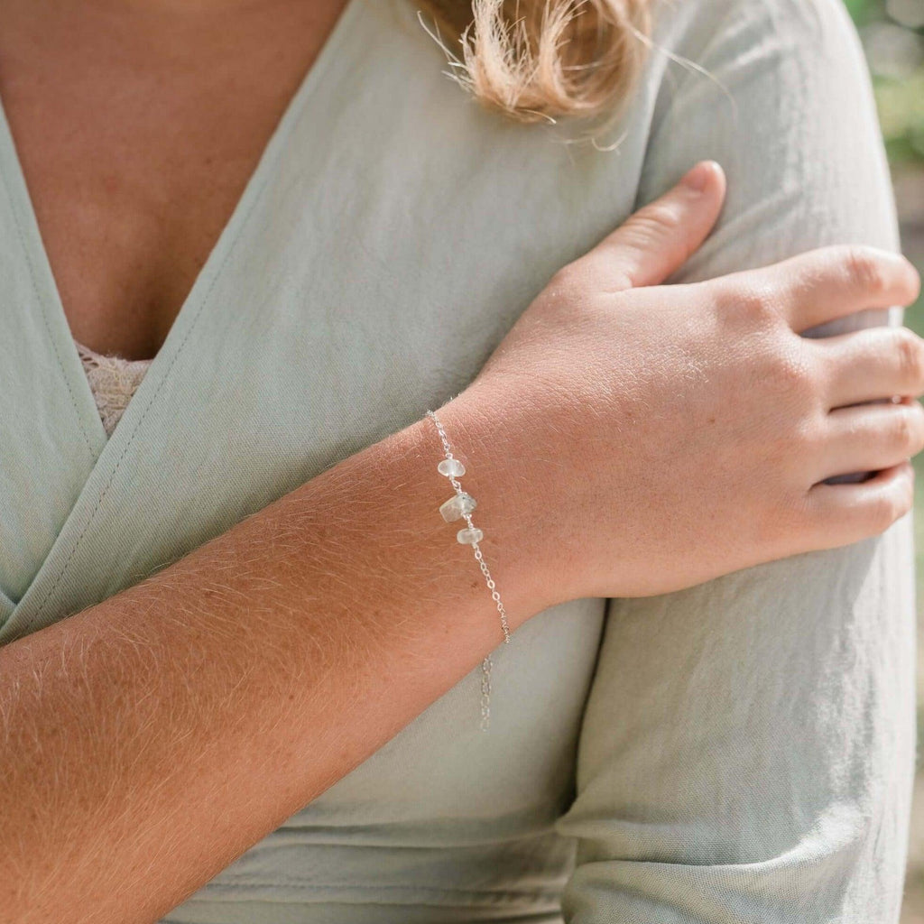 Prehnite Beaded Chain Bracelet - Prehnite Beaded Chain Bracelet - Sterling Silver - Luna Tide Handmade Crystal Jewellery