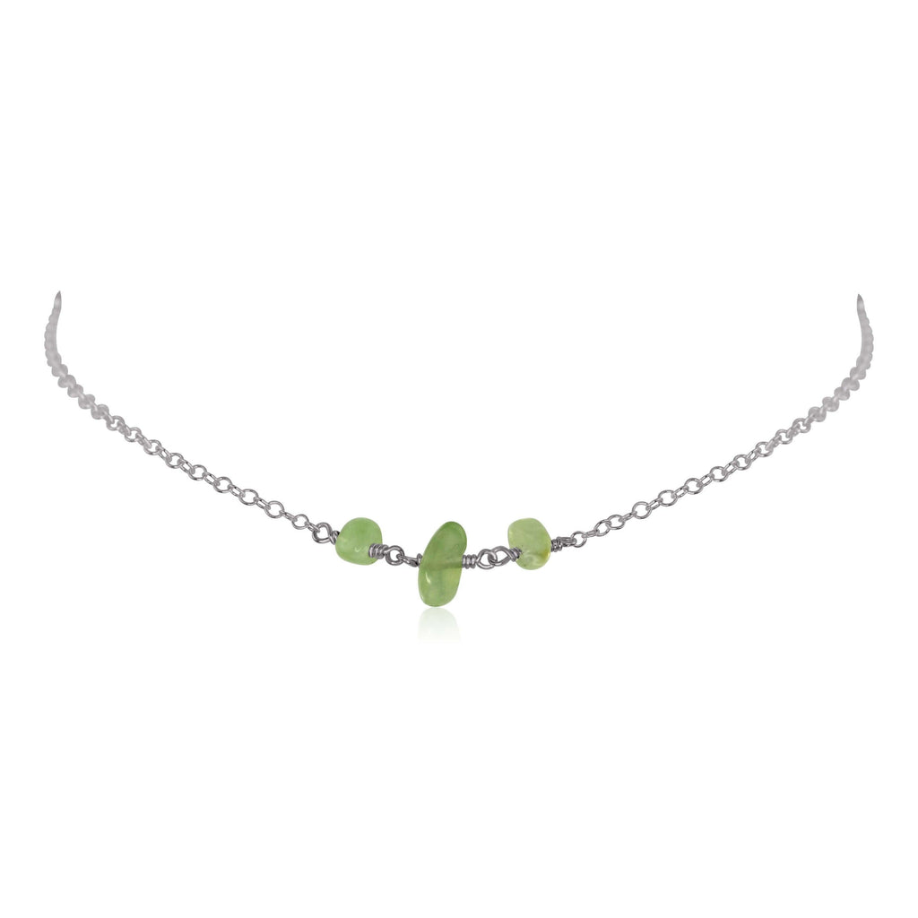 Prehnite Beaded Chain Choker Necklace - Prehnite Beaded Chain Choker Necklace - Stainless Steel - Luna Tide Handmade Crystal Jewellery