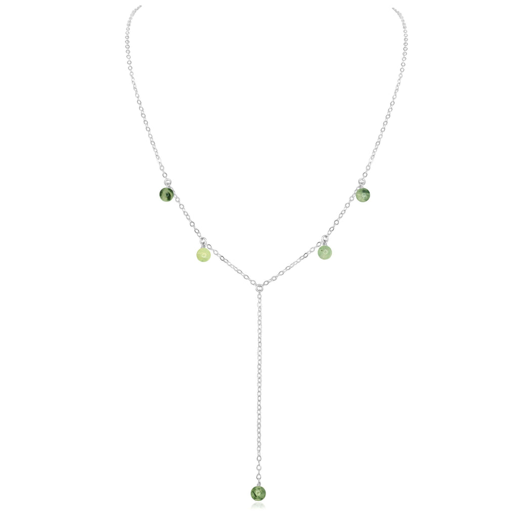 Prehnite Boho Lariat Necklace - Prehnite Boho Lariat Necklace - Sterling Silver - Luna Tide Handmade Crystal Jewellery