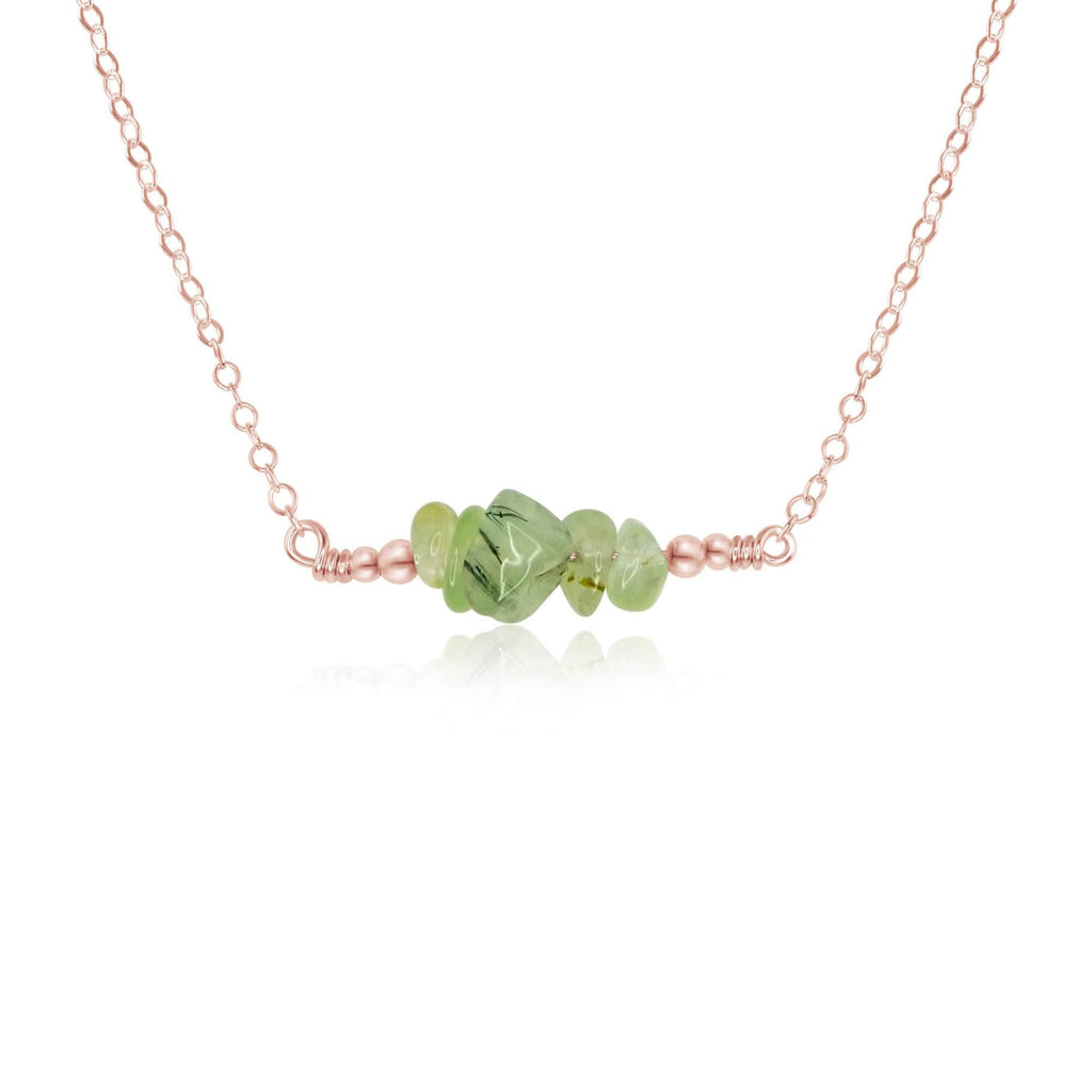 Prehnite Chip Bead Bar Necklace - Prehnite Chip Bead Bar Necklace - 14k Rose Gold Fill - Luna Tide Handmade Crystal Jewellery