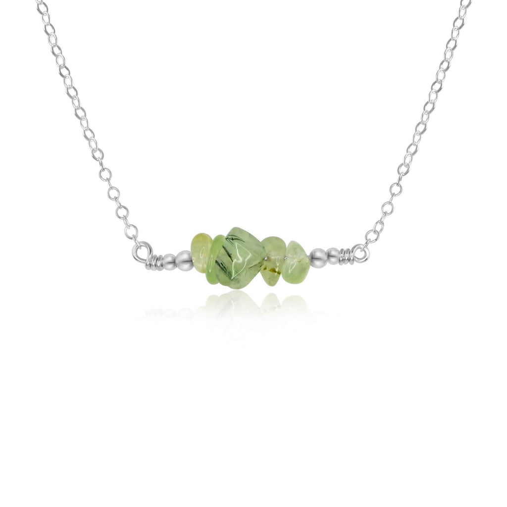Prehnite Chip Bead Bar Necklace - Prehnite Chip Bead Bar Necklace - Sterling Silver - Luna Tide Handmade Crystal Jewellery