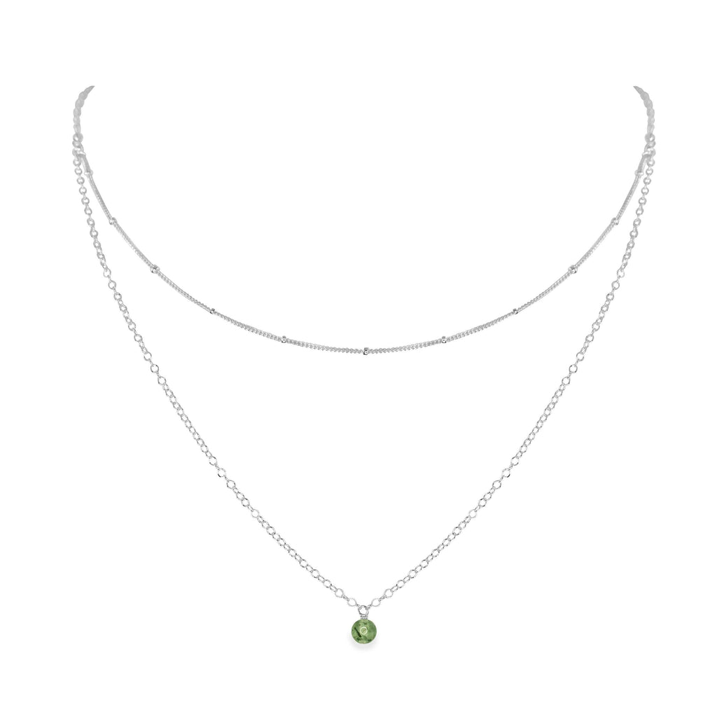 Prehnite Gemstone Chain Layered Choker Necklace - Prehnite Gemstone Chain Layered Choker Necklace - Sterling Silver - Luna Tide Handmade Crystal Jewellery