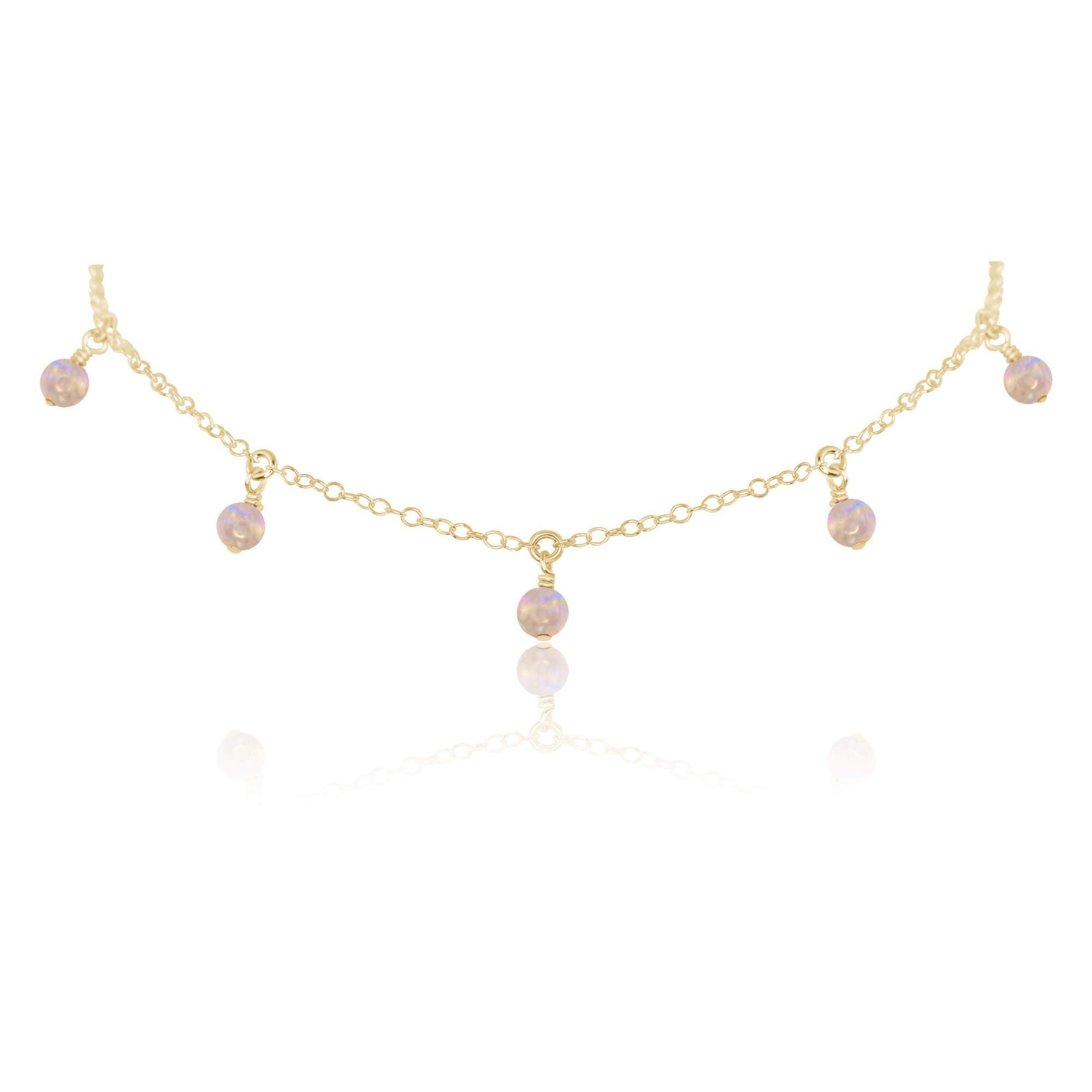 Rainbow Moonstone Bead Drop Choker - Rainbow Moonstone Bead Drop Choker - 14k Gold Fill - Luna Tide Handmade Crystal Jewellery