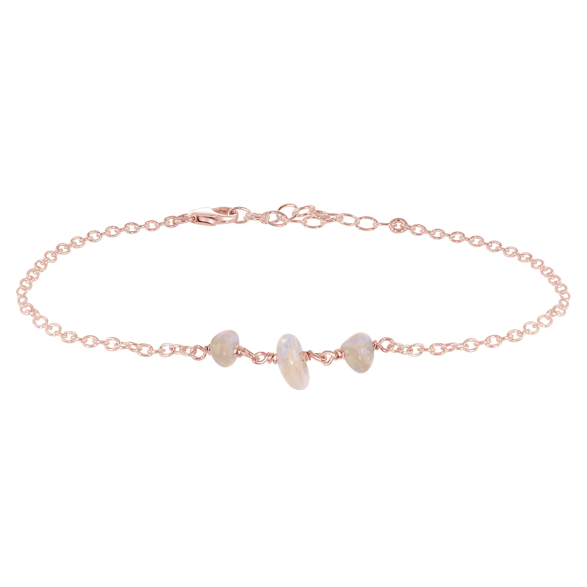 Rainbow Moonstone Beaded Chain Anklet - Rainbow Moonstone Beaded Chain Anklet - 14k Rose Gold Fill - Luna Tide Handmade Crystal Jewellery