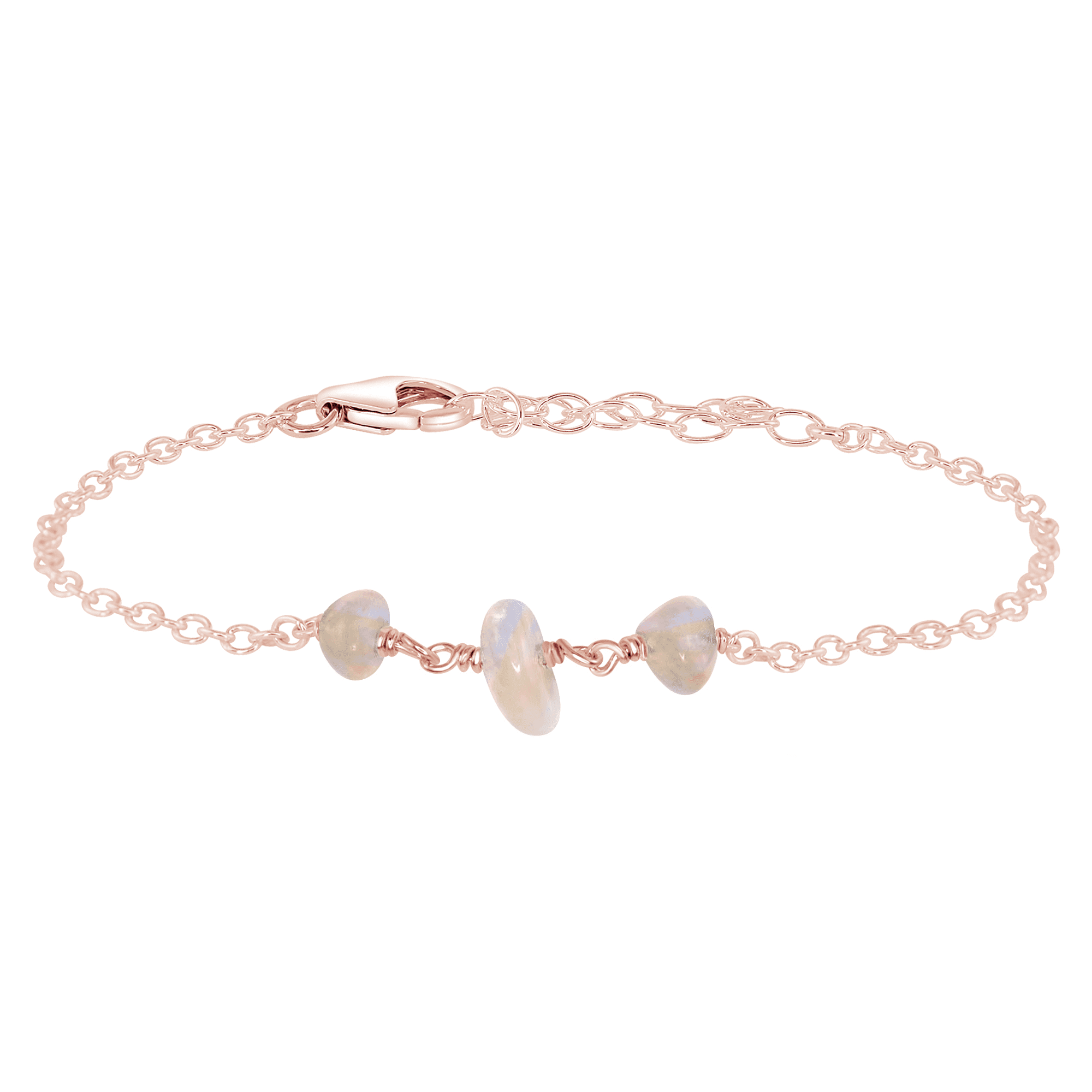 Rainbow Moonstone Beaded Chain Bracelet - Rainbow Moonstone Beaded Chain Bracelet - 14k Rose Gold Fill - Luna Tide Handmade Crystal Jewellery